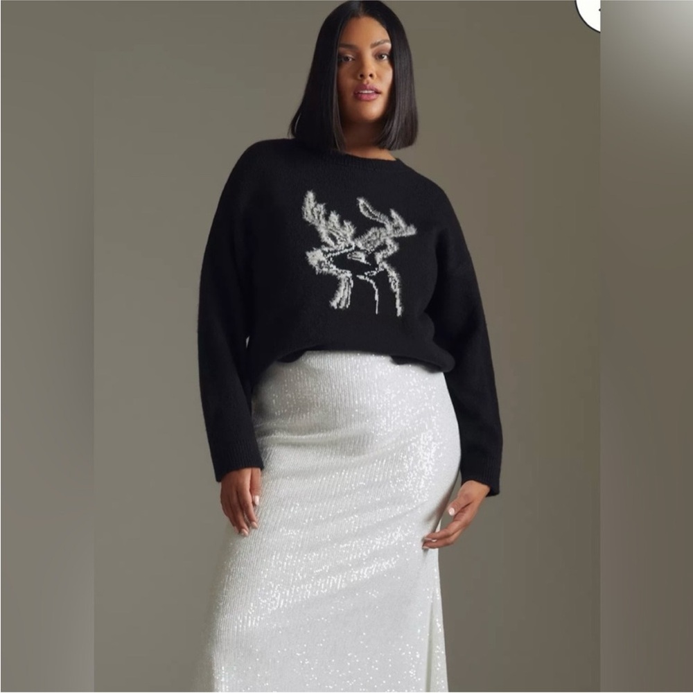 Anthropologie Oh Deer Black and White Reindeer Sweater S - Picture 2 of 8